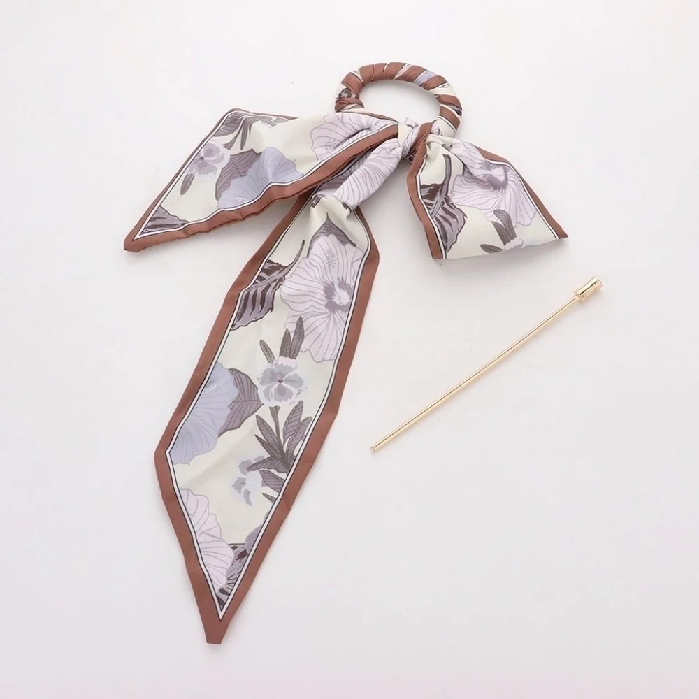 NEW Silky Floral Scarf Hair Barrette Pastel Blue Trim Boutique Hair Pin